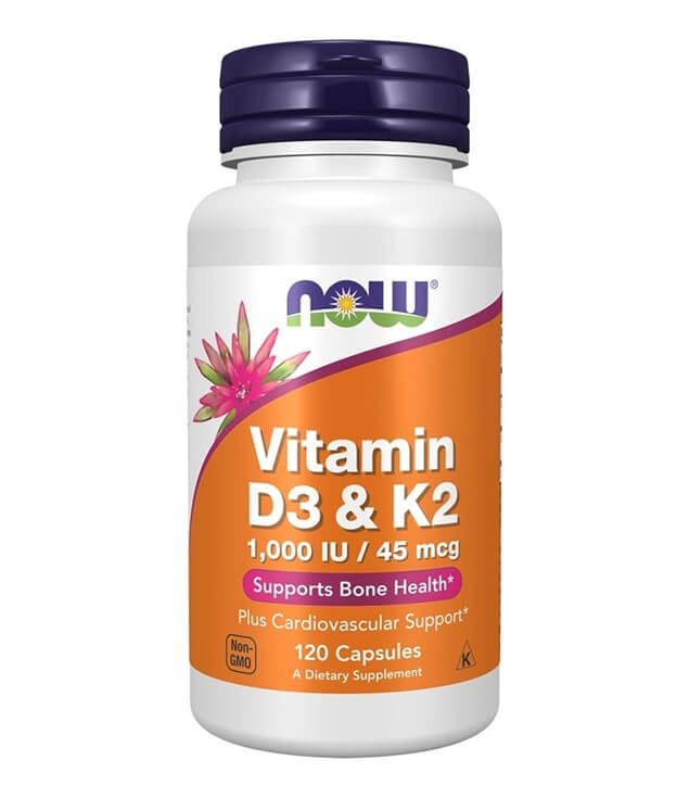 NOW FOODS | VITAMIN D-3 & K-2 1,000 IU / 45 MCG SUPPORTS BONE HEALTH CAPSULES